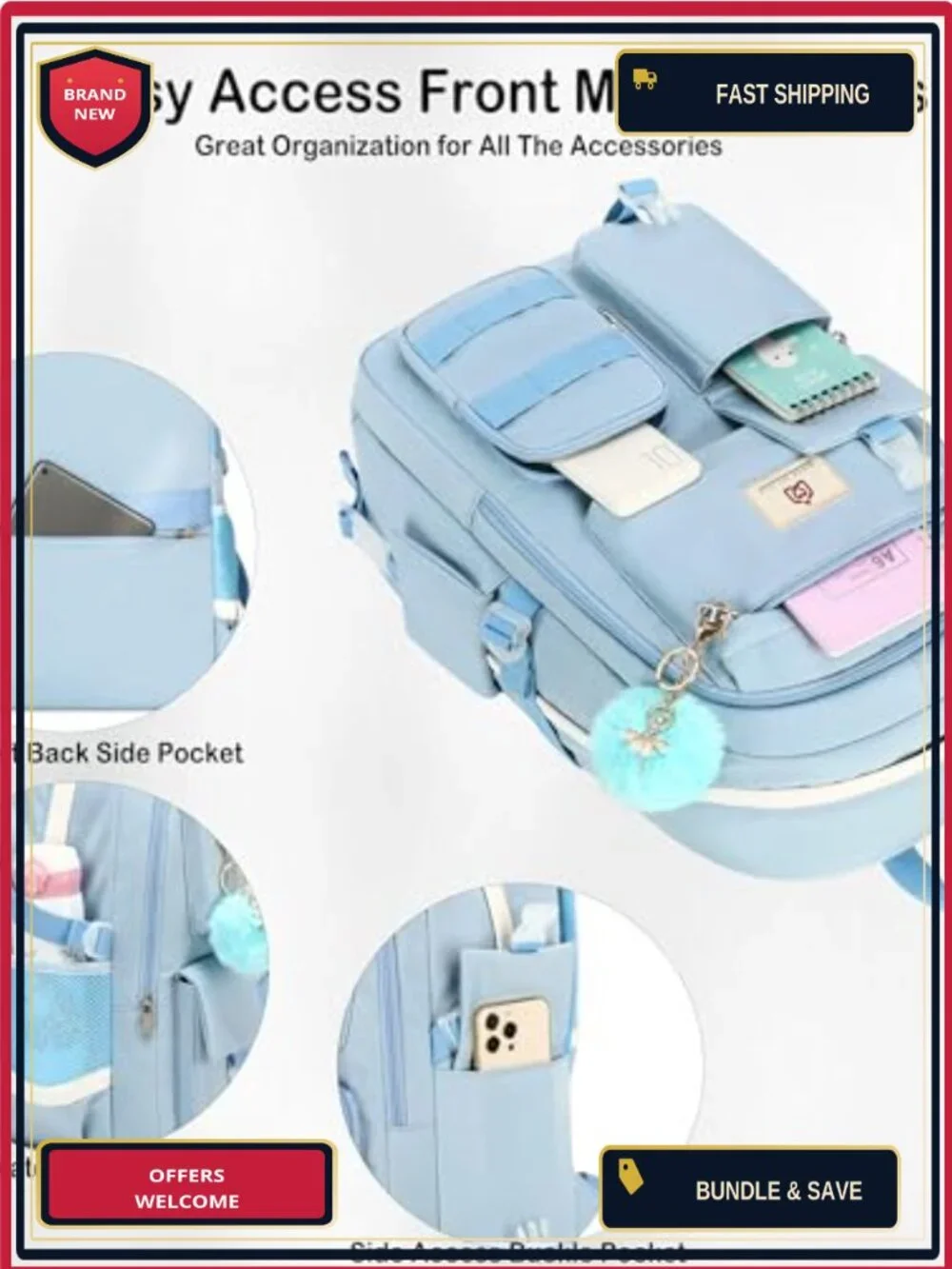 Hidds School Backpack Set with Lunch Box Nylon Teen Girls